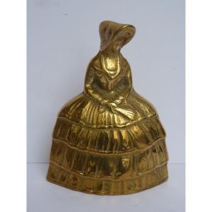 Cloche de Table, Femme à la Robe à Panier, Bronze Doré, 19e Siècle