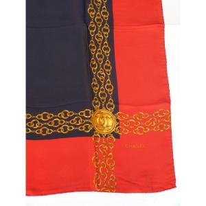 Chanel, Silk Scarf, Navy And Red, Circa 1980