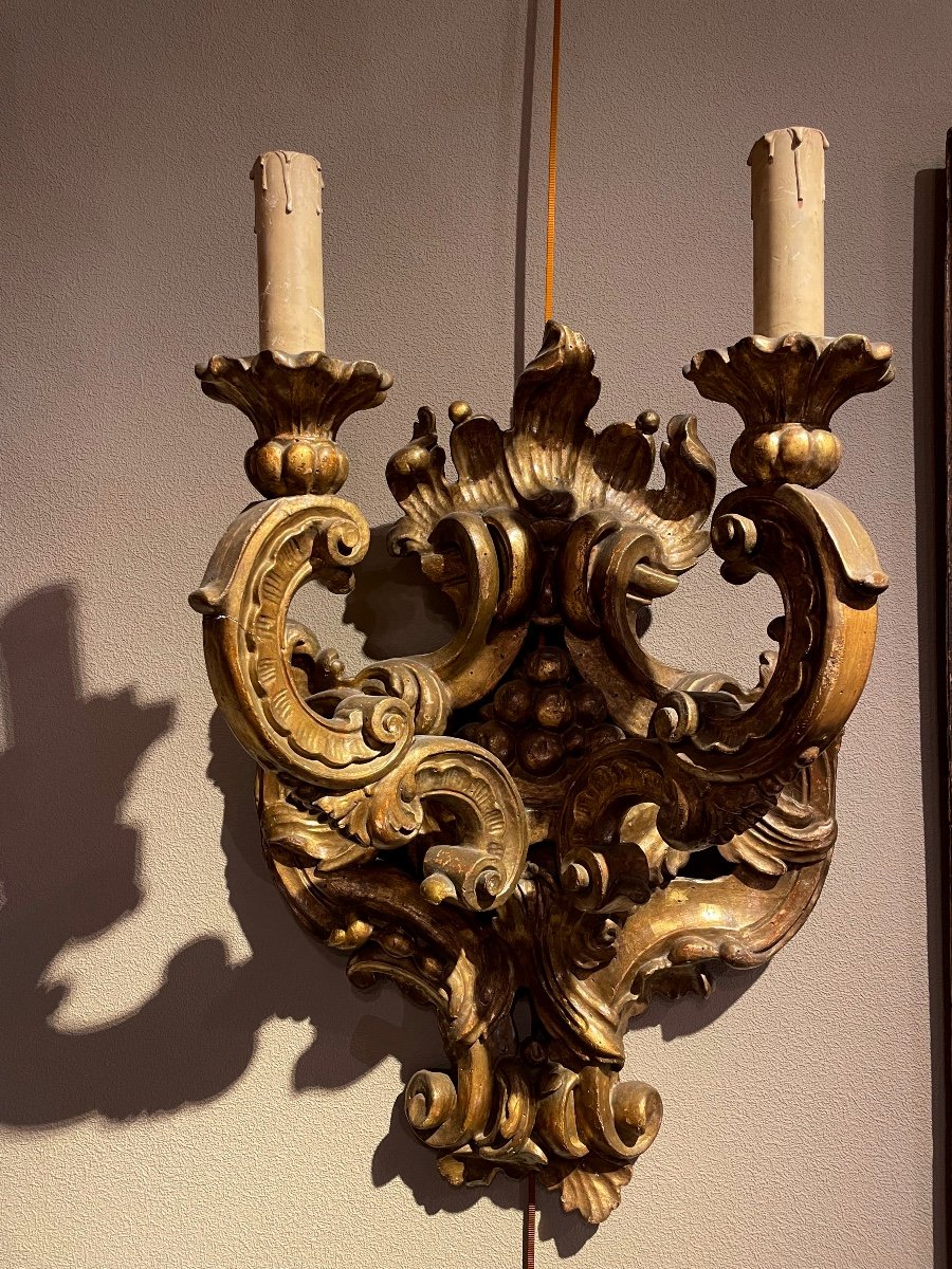 Paire D Appliques En Bois Doré-photo-2