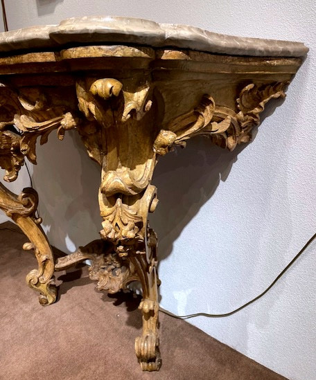 console en bois sculpté et laqué "polenta" à plateau en marbre de Busca-photo-2
