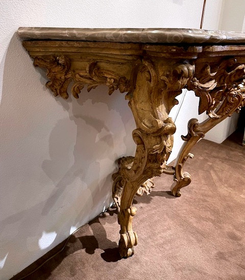 console en bois sculpté et laqué "polenta" à plateau en marbre de Busca-photo-3