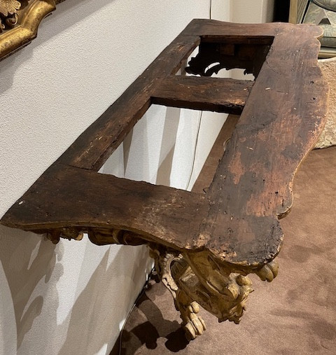 console en bois sculpté et laqué "polenta" à plateau en marbre de Busca-photo-3