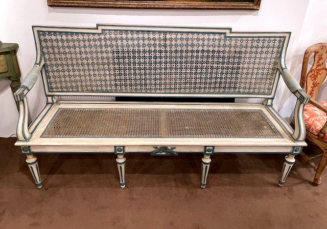 rare ensemble de deux banquettes et quatre tabourets laqués epoque LOUIS XVI TURIN-photo-2