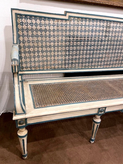 rare ensemble de deux banquettes et quatre tabourets laqués epoque LOUIS XVI TURIN-photo-3