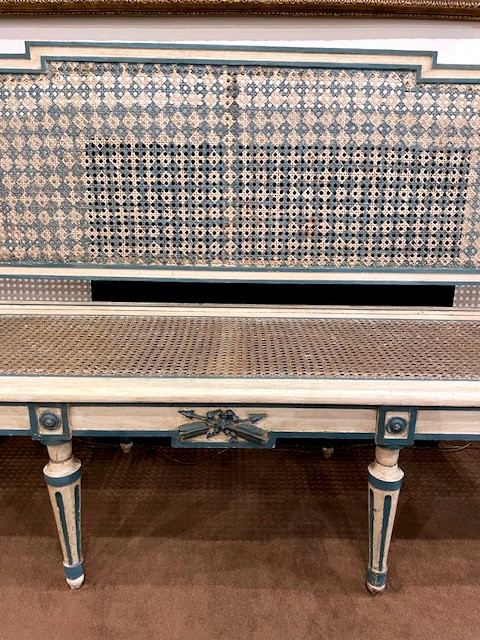 rare ensemble de deux banquettes et quatre tabourets laqués epoque LOUIS XVI TURIN-photo-4