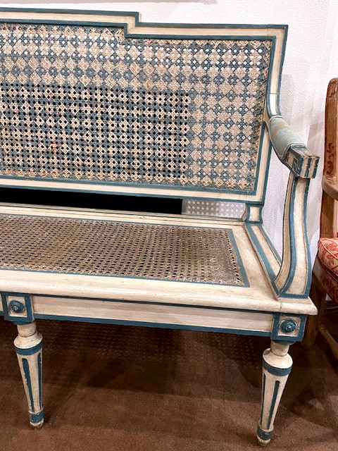 rare ensemble de deux banquettes et quatre tabourets laqués epoque LOUIS XVI TURIN-photo-1