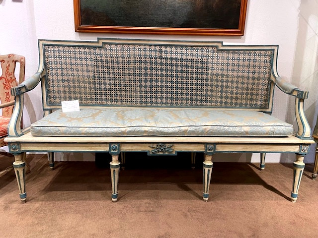 rare ensemble de deux banquettes et quatre tabourets laqués epoque LOUIS XVI TURIN-photo-4