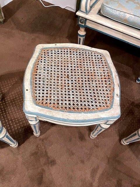 rare ensemble de deux banquettes et quatre tabourets laqués epoque LOUIS XVI TURIN-photo-8