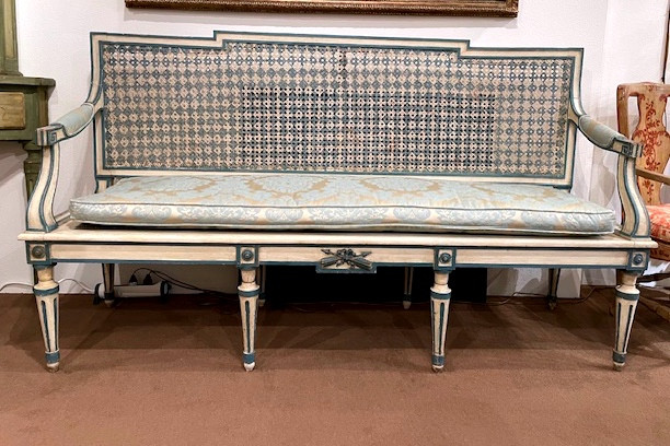 rare ensemble de deux banquettes et quatre tabourets laqués epoque LOUIS XVI TURIN