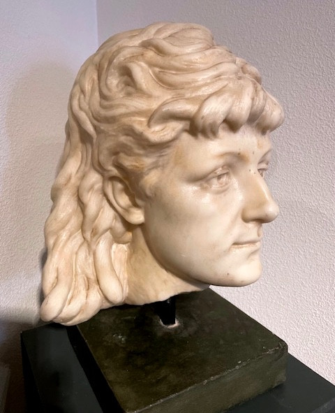 Large Statue Head In White Marble