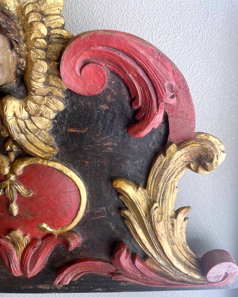 fronton de boiserie en chene sculpté et polychromé début du 18 eme-photo-2