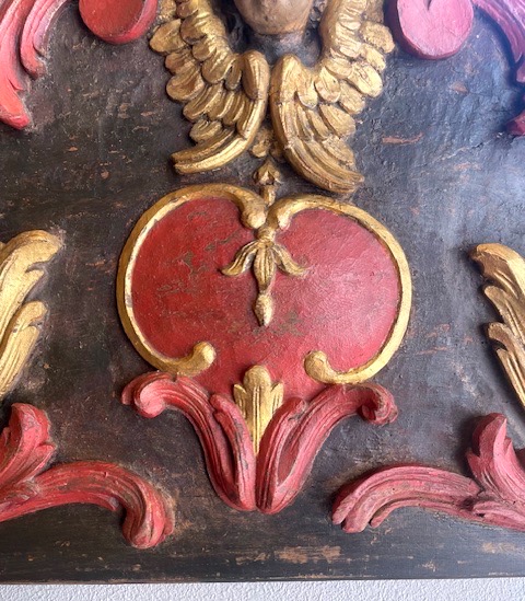 fronton de boiserie en chene sculpté et polychromé début du 18 eme-photo-4