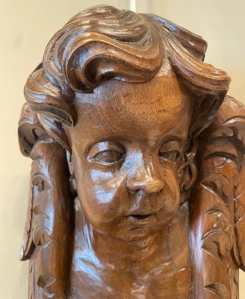 paire de tetes de putti en noyer sculpté TURIN,xvii eme siècle-photo-2