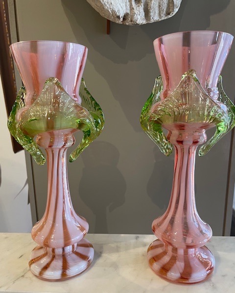 paire de vases en verre soufflé de Murano