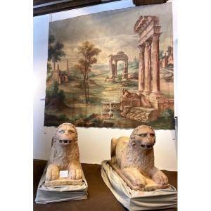 paire de lions stylophores en marbre fin du 12 eme,début du 13 eme siecle
