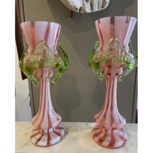 paire de vases en verre soufflé de Murano