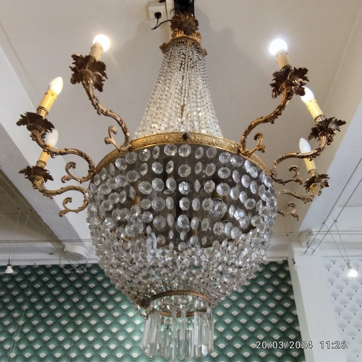 Basket Chandelier Late 19th Century Bronze Gilt And Crystal-photo-4
