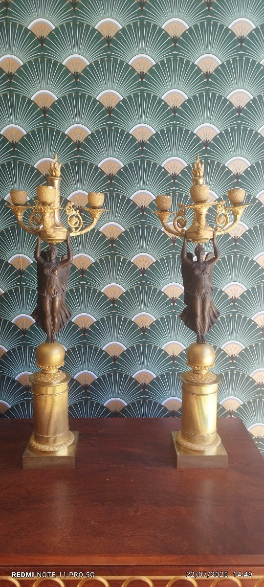 victoire ales candélabre époque empire parfait état bronze doré-photo-2