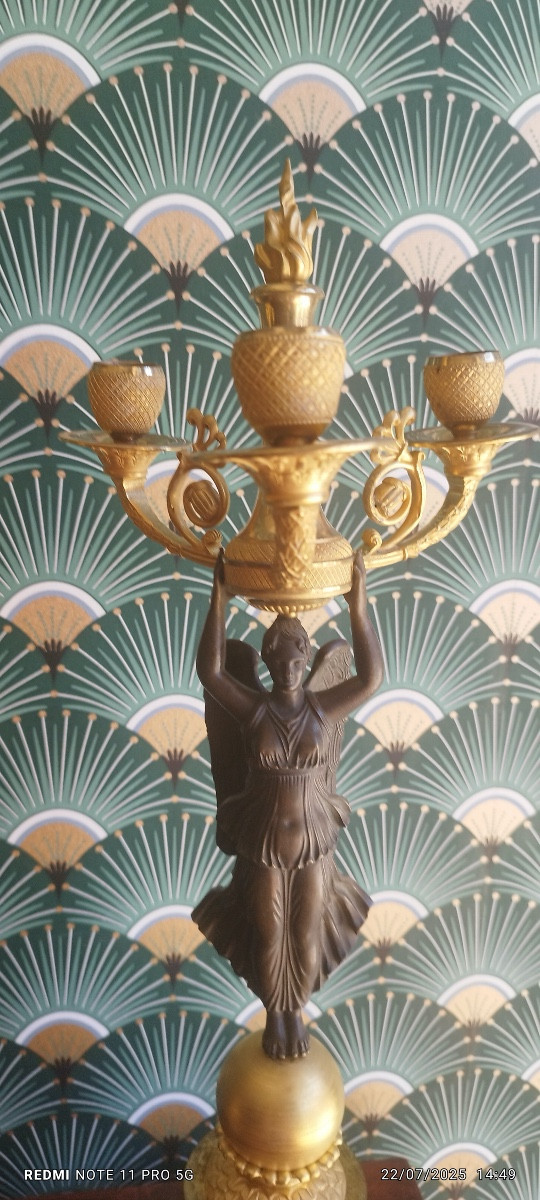 victoire ales candélabre époque empire parfait état bronze doré-photo-3