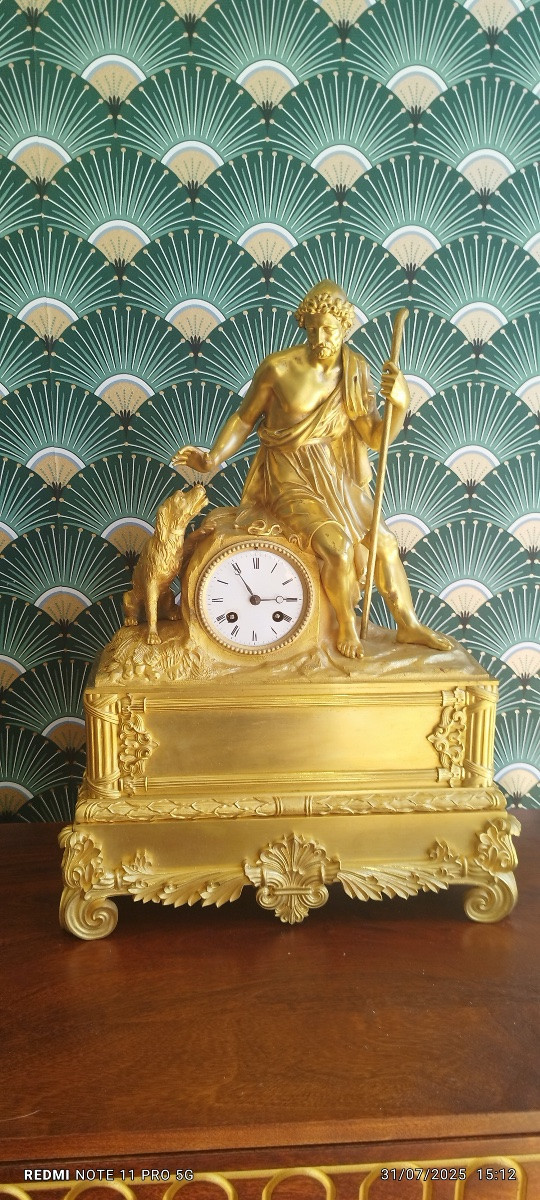 pendule en bronze dorée époque XIXeme Ulysse et son chien-photo-4