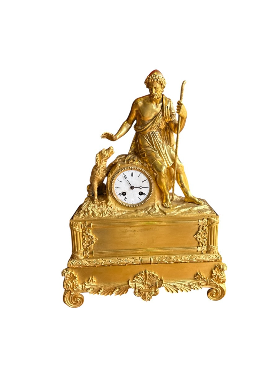 Bronze Clock Shepherd And His Dog 