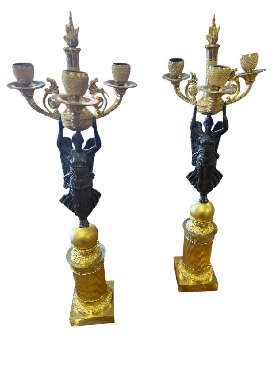 victoire ales candélabre époque empire parfait état bronze doré-photo-2