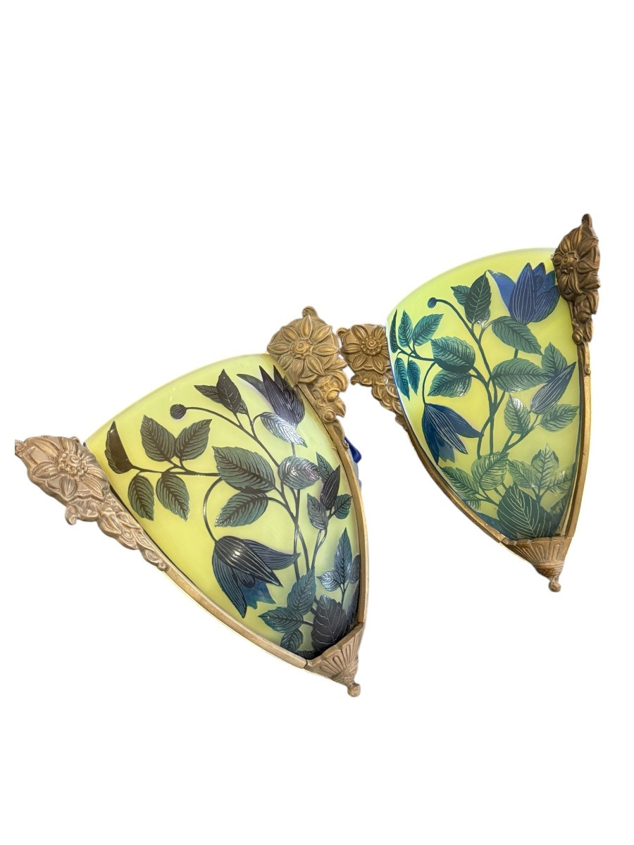 Paire d'appliques d'angle en pate de verre-photo-2