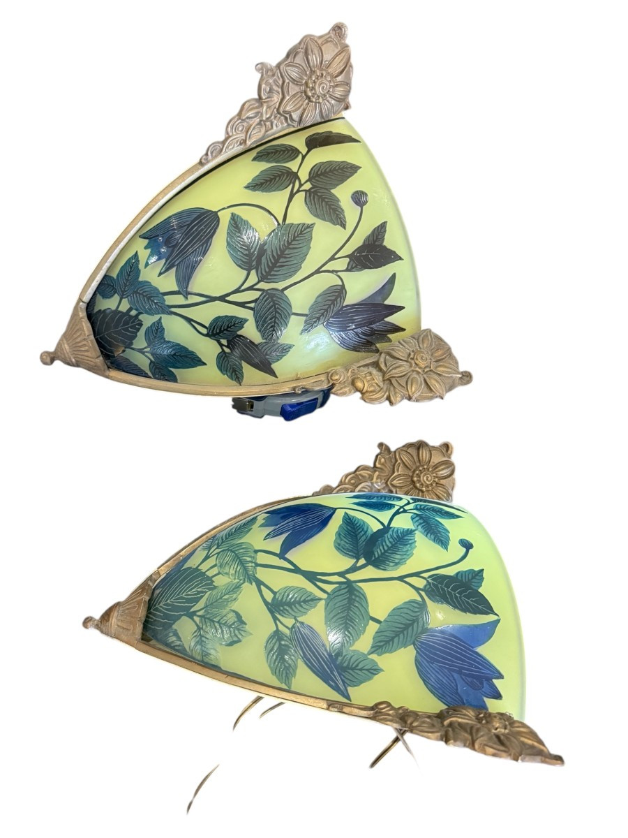 Paire d'appliques d'angle en pate de verre-photo-3