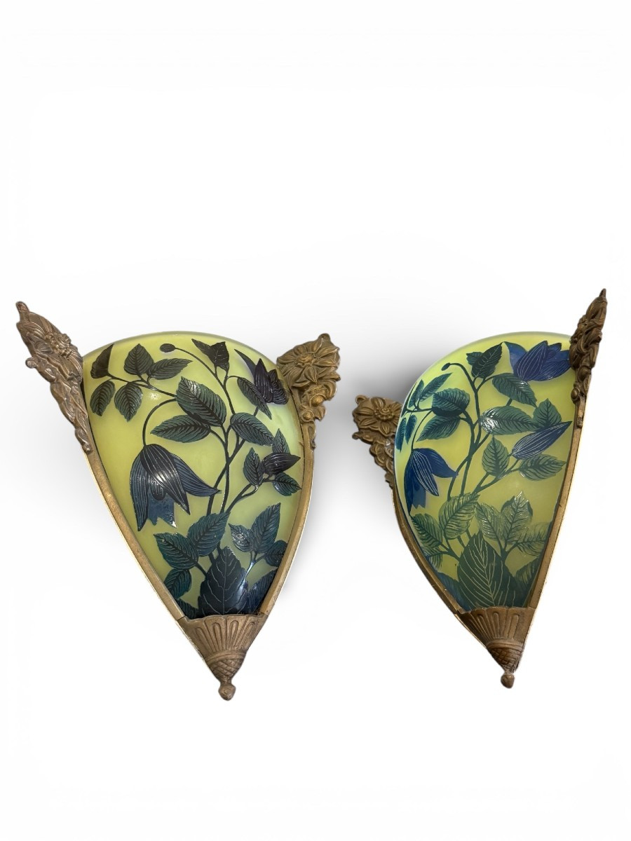 Paire d'appliques d'angle en pate de verre-photo-1