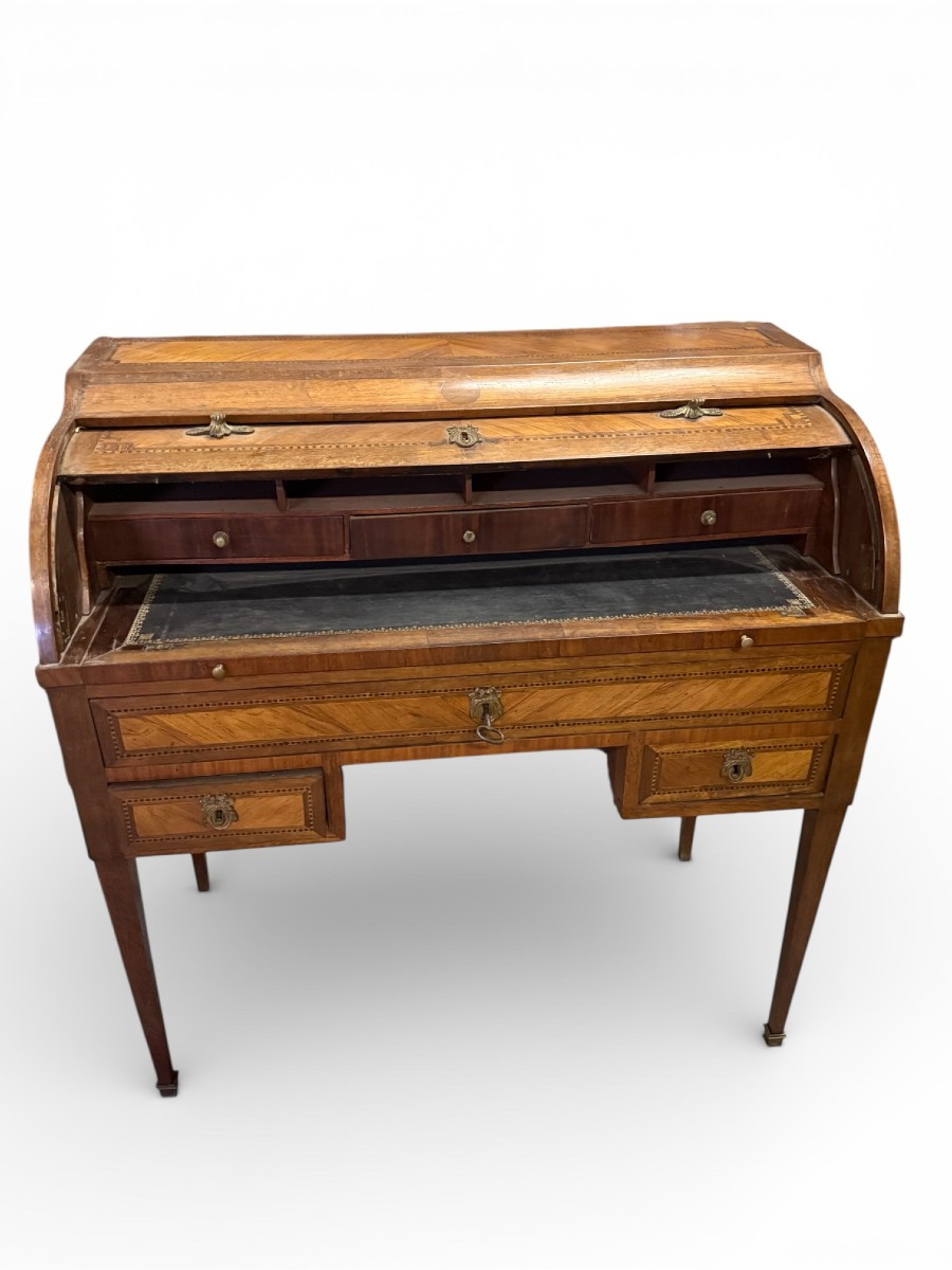 Bureau Cylindre en marqueterie époque Louis XVI -photo-3