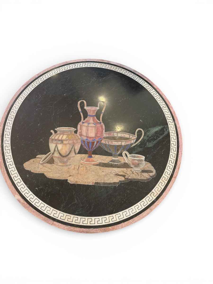 19th-century Side Table With Marble And Semi-precious Stone Marquetry-photo-2