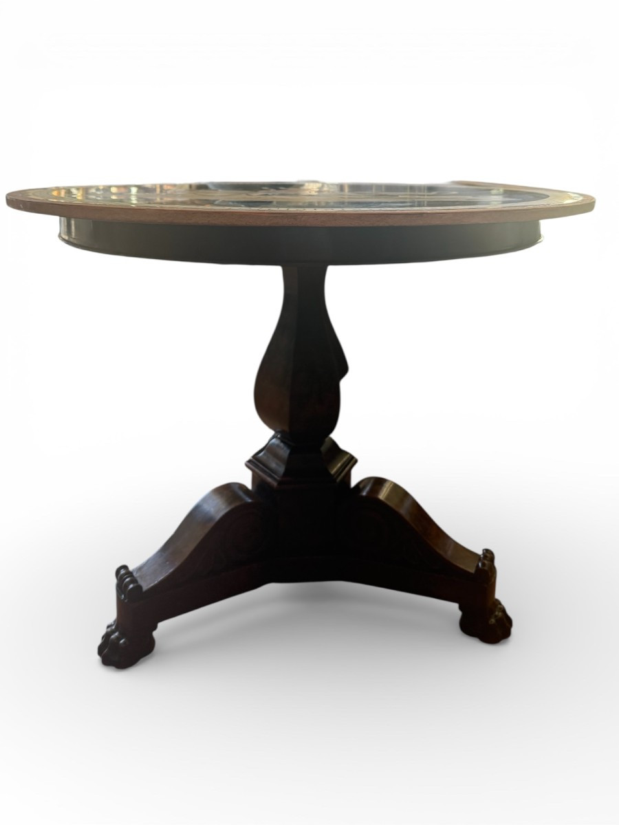 19th-century Side Table With Marble And Semi-precious Stone Marquetry-photo-4