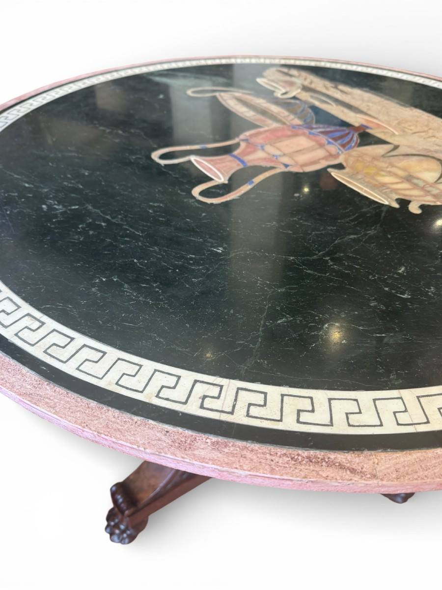 19th-century Side Table With Marble And Semi-precious Stone Marquetry-photo-5