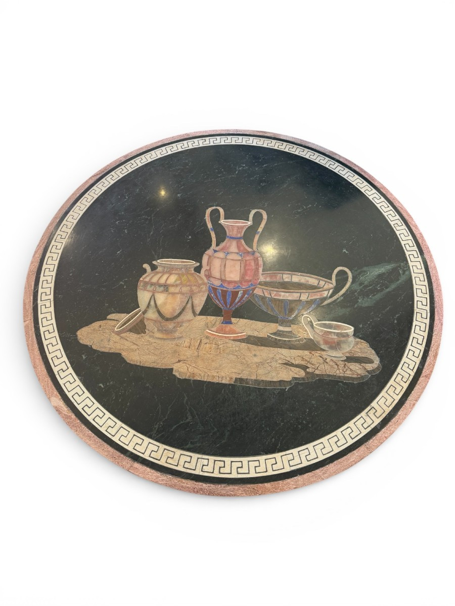 19th-century Side Table With Marble And Semi-precious Stone Marquetry