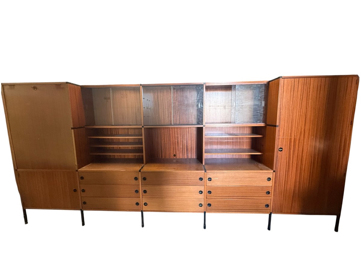 Arp, Bibliothèque en acajou et métal, années 1960-photo-2