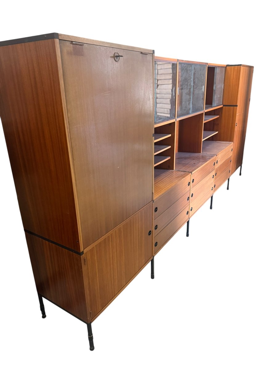 Arp, Bibliothèque en acajou et métal, années 1960-photo-4