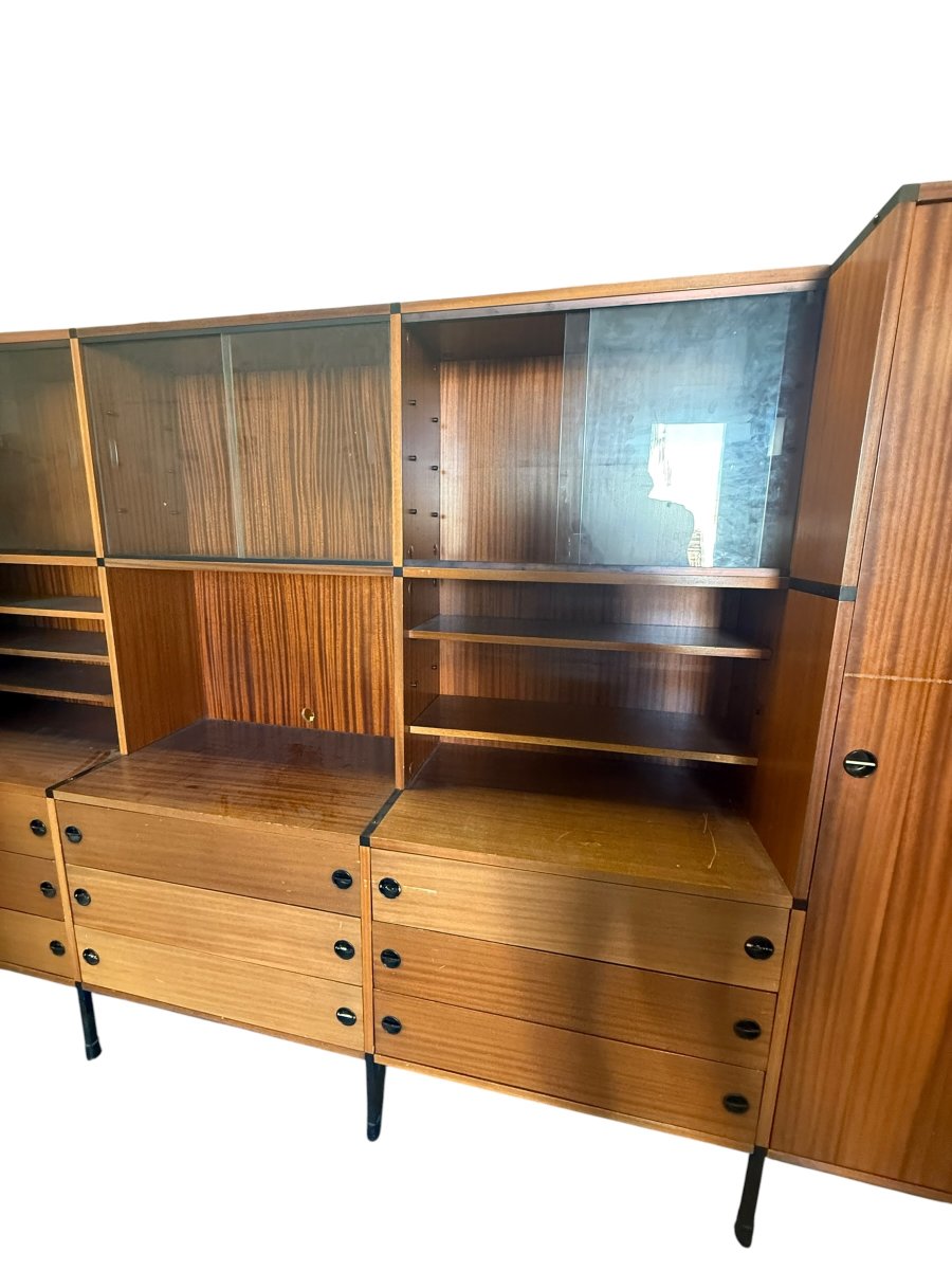 Arp, Bibliothèque en acajou et métal, années 1960-photo-1