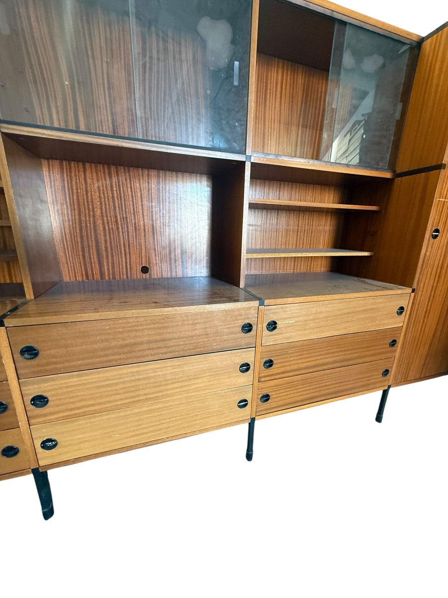 Arp, Bibliothèque en acajou et métal, années 1960-photo-5