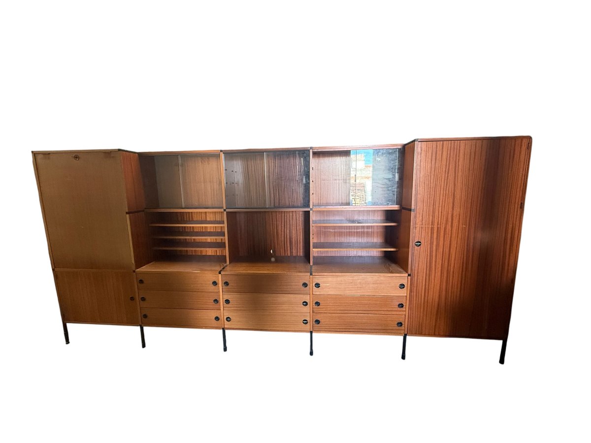Arp, Bibliothèque en acajou et métal, années 1960