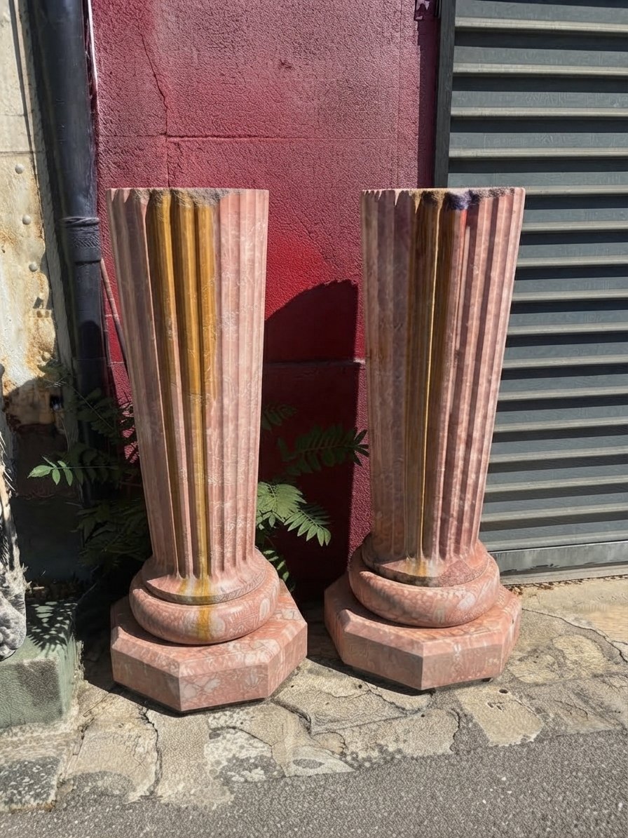 Pair Of Fluted Marble Columns
