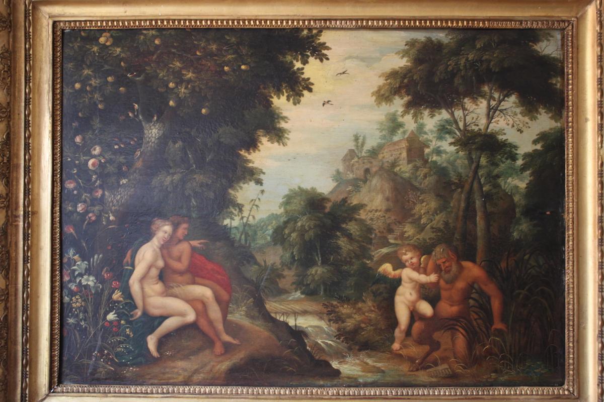 Oil Painting "heaven On Earth On Earth" XVIIth Century-photo-2