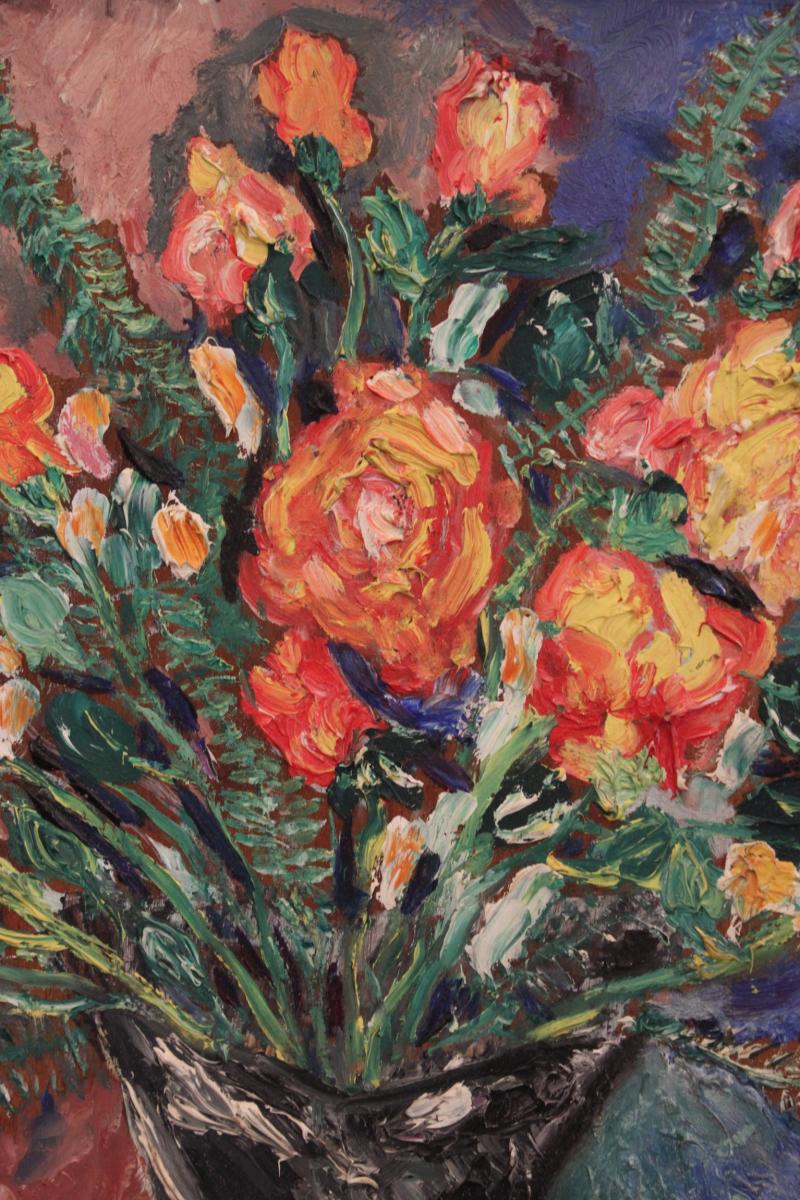 Oil On Panel With Flowers Early XXth-photo-4