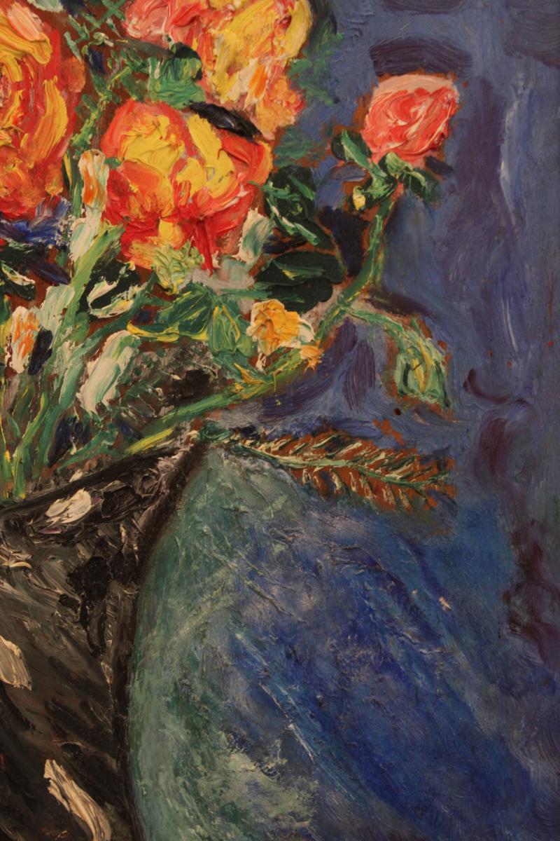 Oil On Panel With Flowers Early XXth-photo-1