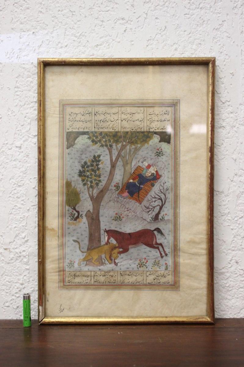 Persian Oil On Paper XIX Century Or Older-photo-4