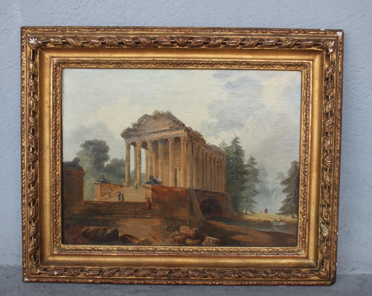 Tableau époque XIXème Temple Antique