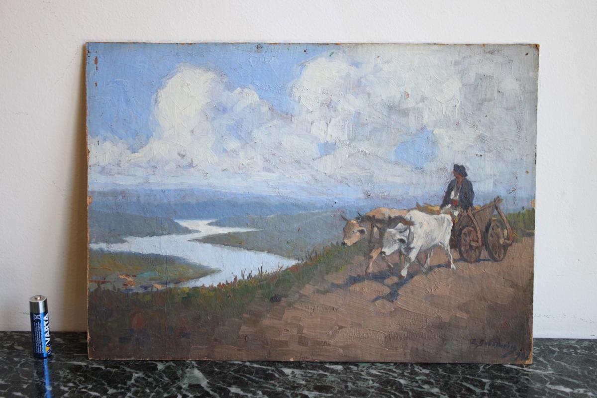  Early 20th Century Landscape By Romanian Painter Ion Dobosariu-photo-4