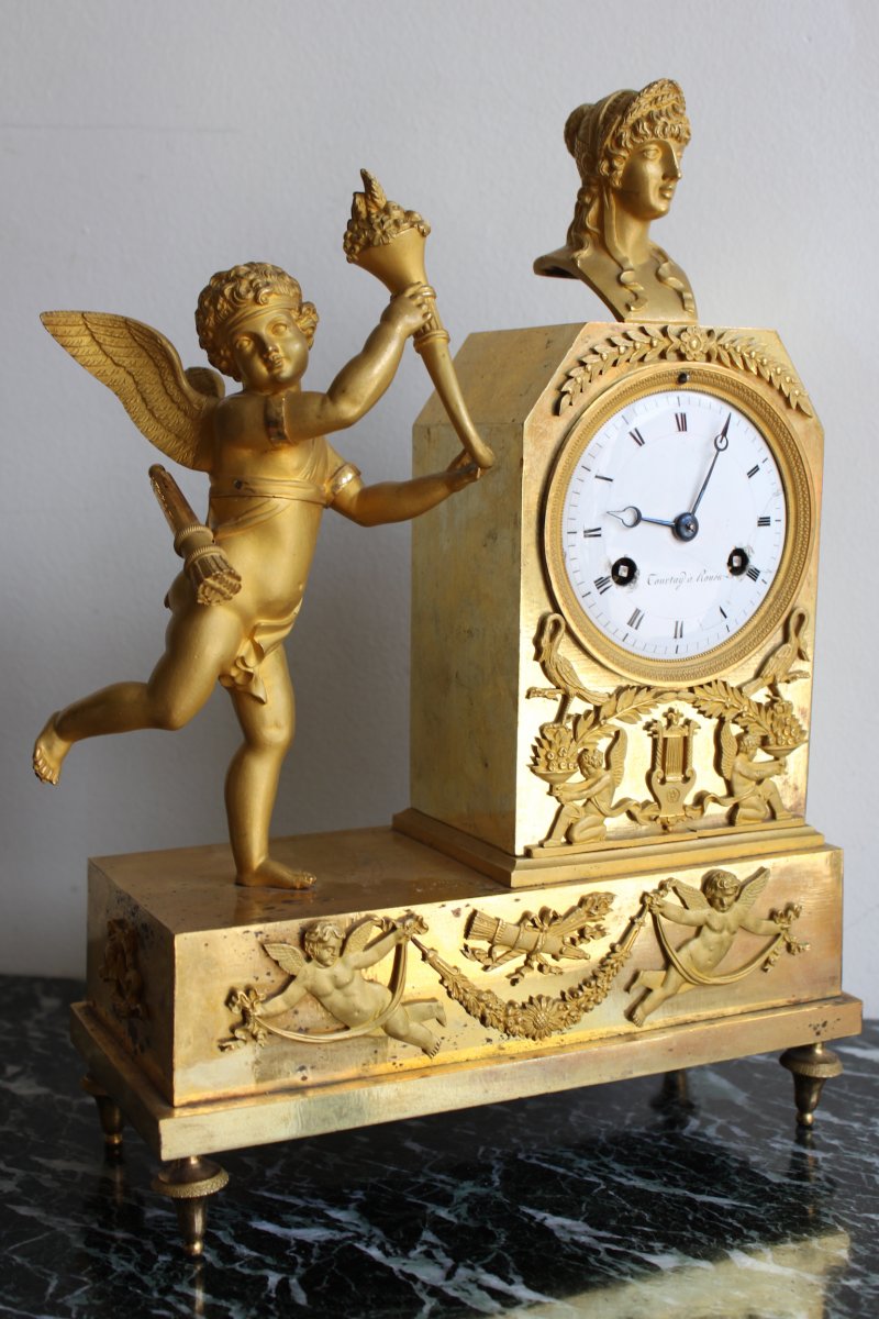 French Empire Cherub Gilt Bronze Clock-photo-2