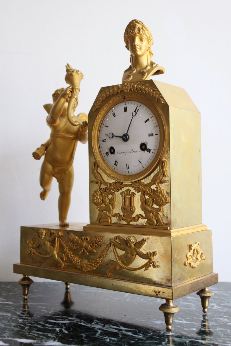 French Empire Cherub Gilt Bronze Clock-photo-3