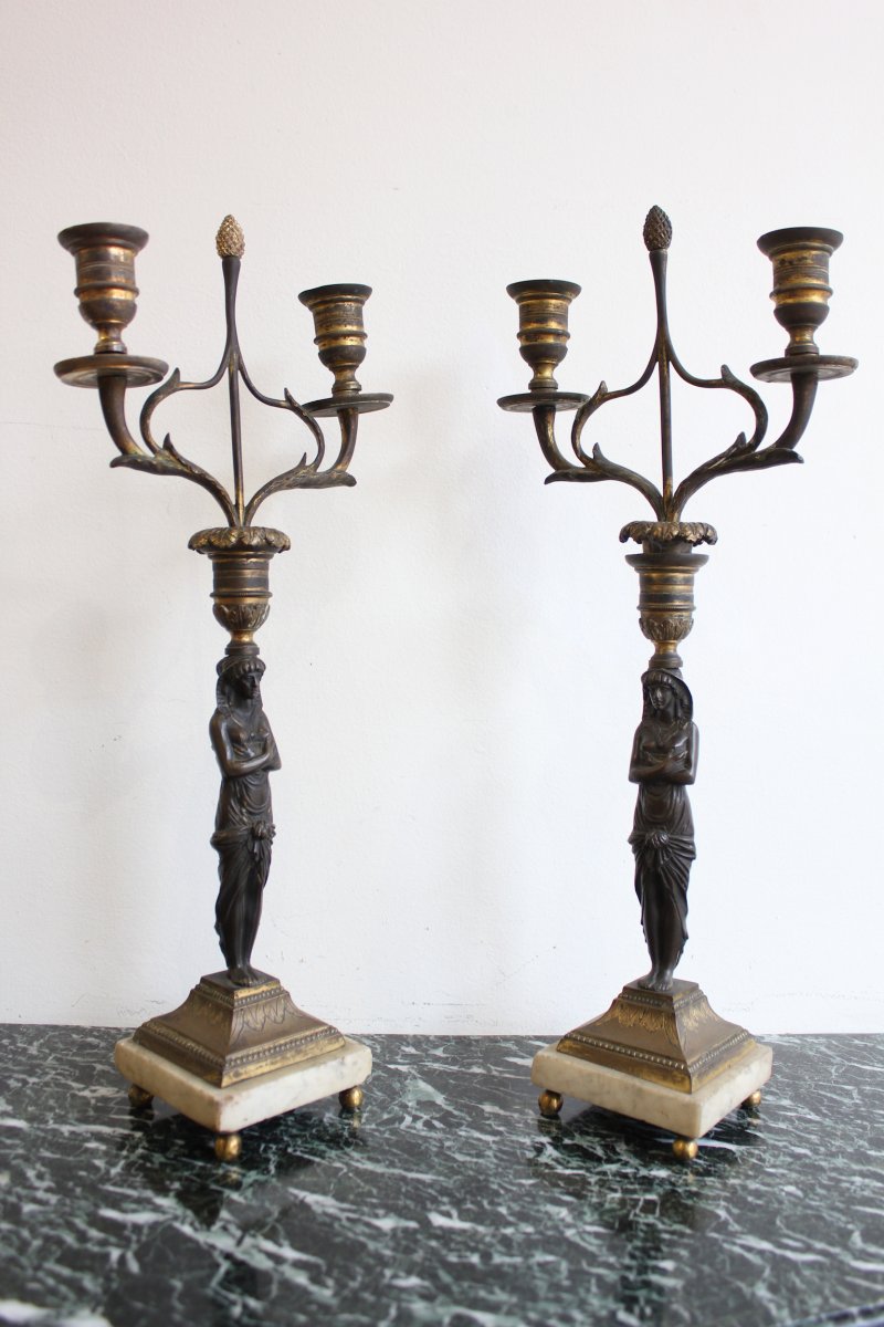 Paire De  Candélabres Empire Epoque XIXème Siècle-photo-2