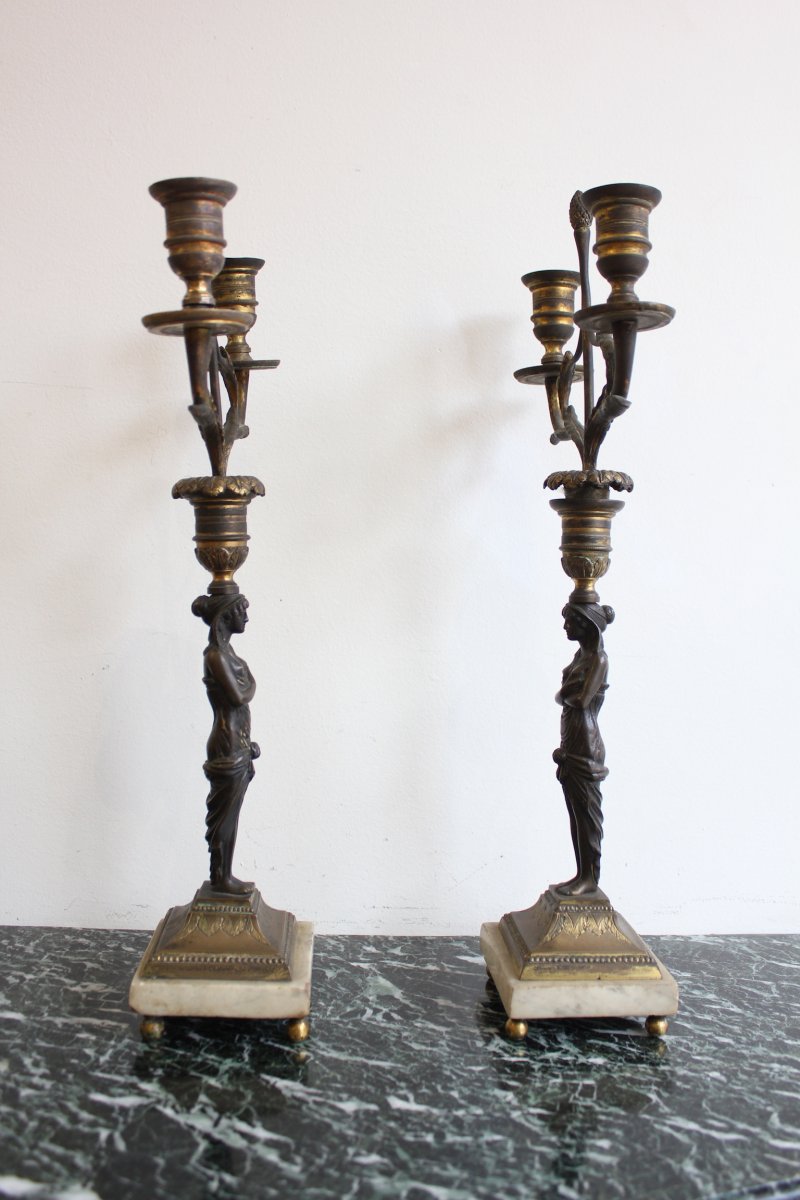 Paire De  Candélabres Empire Epoque XIXème Siècle-photo-3